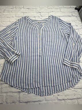 Lucky Brand Blue and White Striped Button-Up Long Sleeve. Size 2X
